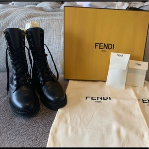 Authentic Fendi Calfskin Stretch Fabric FF Rockoko Chelsea Sock Combat Boot 37